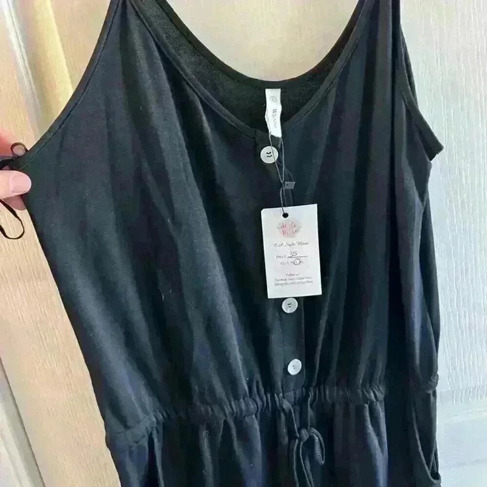 NWT Romper, Black Button-Front, Rayon Viscose Spandex, Drawstring Casual Lounge - Picture 7 of 7